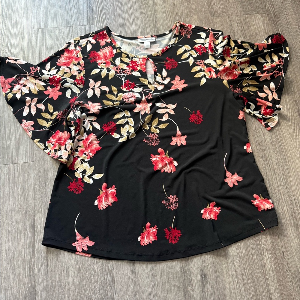 Charter Club Black and Red Floral Blouse